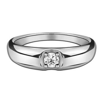 Dance Alone White Round Zirconia Sterling Silver Pretty Solitaire Ring